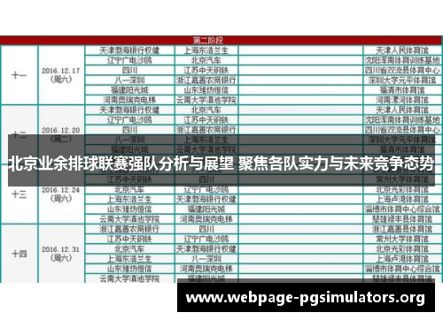 北京业余排球联赛强队分析与展望 聚焦各队实力与未来竞争态势 北京业余排球联赛强队分析与展望 聚焦各队实力与未来竞争态势