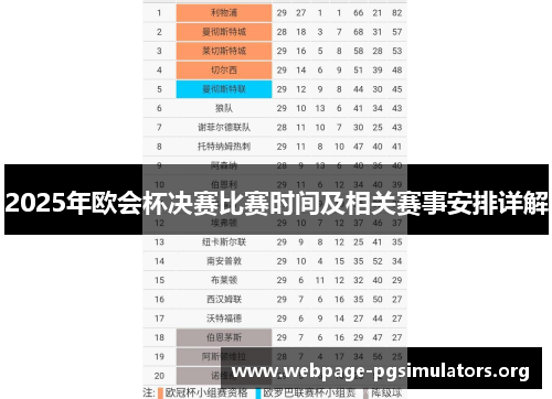 2025年欧会杯决赛比赛时间及相关赛事安排详解 2025年欧会杯决赛比赛时间及相关赛事安排详解